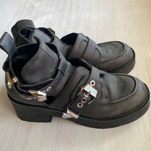 Awesome Designer Jeffrey Campbell Black Nubuk Leather Shoes Big Silver Buckles